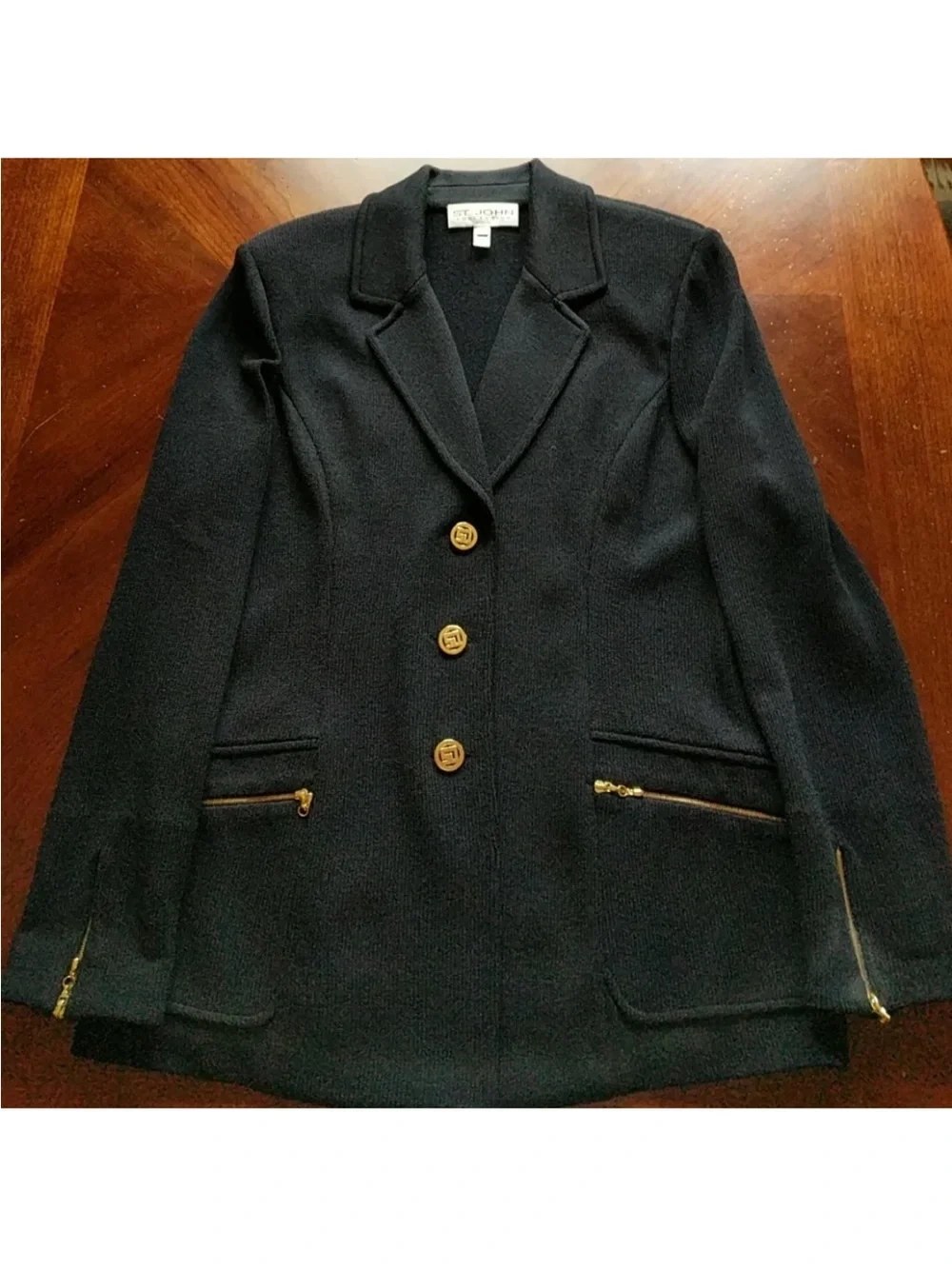 St. John Black Knit Blazer with Gold Hardware